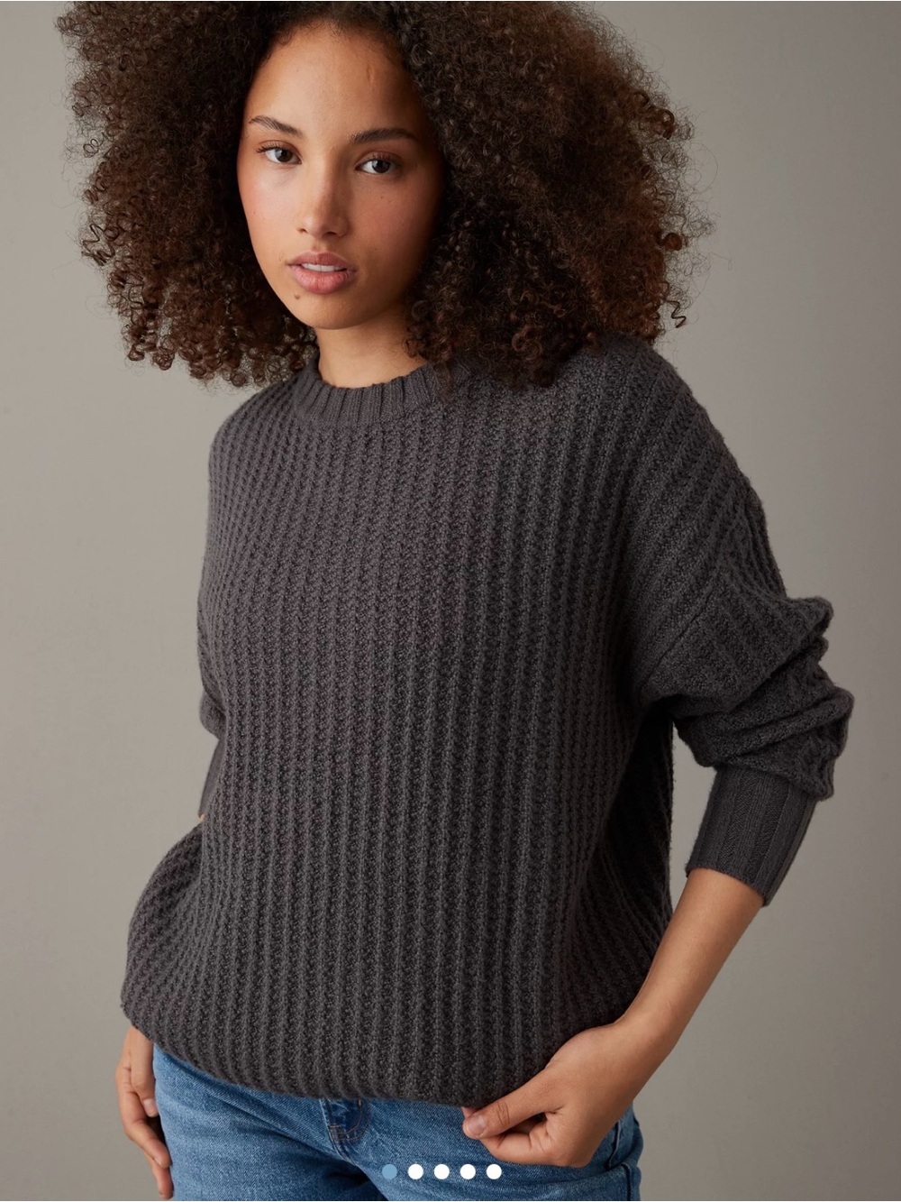 American eagle oversized waffle knit pullover sweater crewneck gray women’s XXL